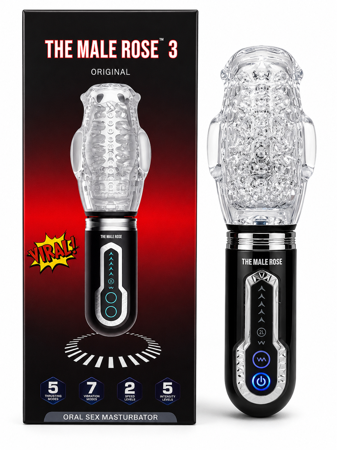 The Male Rose 3 - Thrusting Rotating Dual Vibrating Male Masturbator