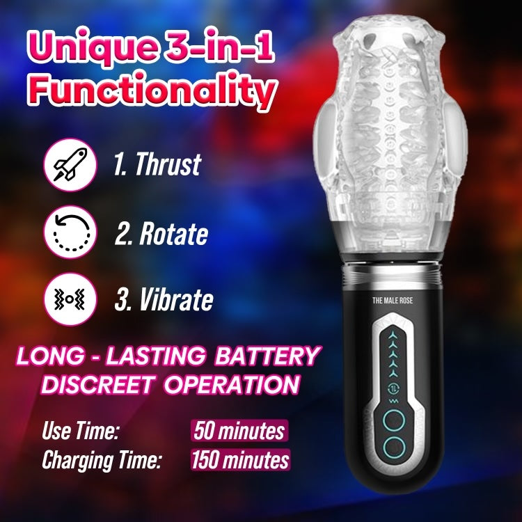 The Male Rose 3 - Thrusting Rotating Dual Vibrating Male Masturbator