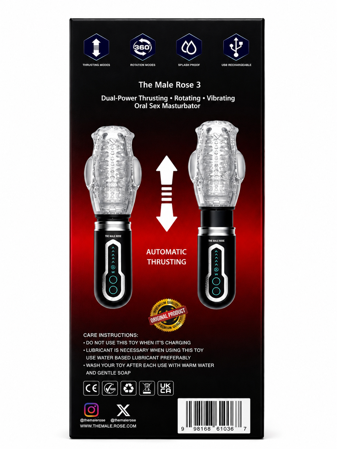 The Male Rose 3 - Thrusting Rotating Dual Vibrating Male Masturbator
