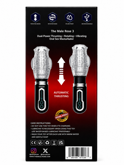 The Male Rose 3 - Thrusting Rotating Dual Vibrating Male Masturbator